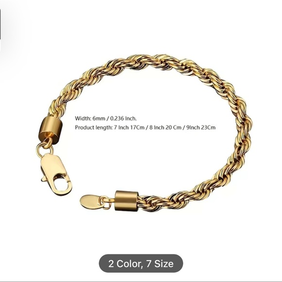 Men's 18K Gold Plated Titanium Steel Stylish Rope Chain Bracelet 6mm - Picture 2 of 4